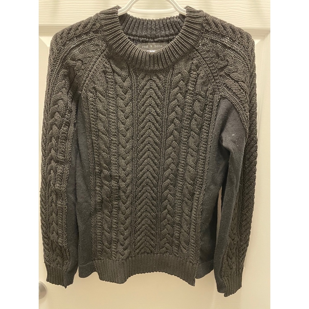 Rag & Bone nala fisherman cable knit wool pullover with nylon